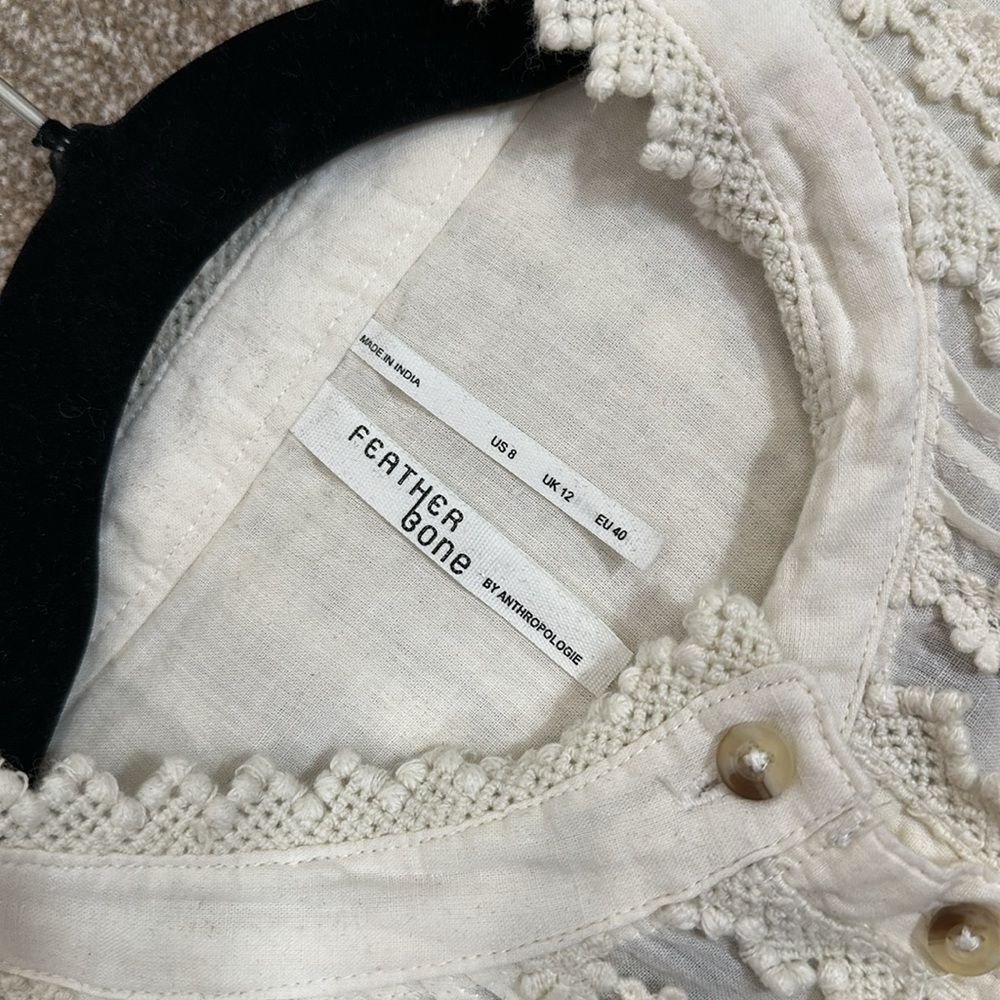 Anthropologie Feather Bone Beatrice Lace-Trimmed Button Cotton Blouse Women Sz 8 - Picture 6 of 9
